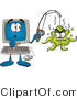 Vector Illustration of a Shocked Cartoon Computer Mascot with an Octopus on His Fishing Line by Toons4Biz