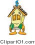 Vector Illustration of a Sleepy Cartoon Home Mascot Sleeping with a Bird on Roof by Mascot Junction