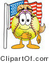 Vector Illustration of a Softball Girl Mascot by an American Flag by Mascot Junction