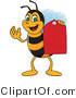 Vector Illustration of a Worker Bee Mascot Holding a Price Tag by Mascot Junction