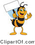 Vector Illustration of a Worker Bee Mascot Holding a Small Blank Sign by Mascot Junction