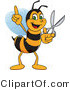Vector Illustration of a Worker Bee Mascot Holding Scissors by Mascot Junction