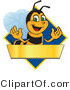Vector Illustration of a Worker Bee Mascot Logo Mascot over a Blank Banner on a Blue Diamond by Mascot Junction