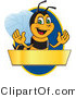 Vector Illustration of a Worker Bee Mascot Logo Mascot over a Blank Banner on a Blue Oval by Mascot Junction