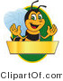 Vector Illustration of a Worker Bee Mascot Logo Mascot over a Blank Banner on a Green Oval by Mascot Junction