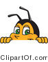 Vector Illustration of a Worker Bee Mascot Looking over a Blank Sign by Mascot Junction
