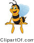 Vector Illustration of a Worker Bee Mascot Sitting on a Blank Sign by Mascot Junction