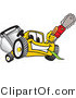 Vector Illustration of a Yellow Cartoon Lawn Mower Mascot Holding up a Saw by Mascot Junction