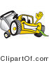 Vector Illustration of a Yellow Cartoon Lawn Mower Mascot Waving and Eating Grass by Mascot Junction