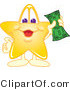 Vector Illustration of a Yellow Cartoon Star Mascot Holding Cash by Mascot Junction