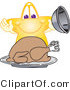 Vector Illustration of a Yellow Cartoon Star Mascot Serving a Thanksgiving Turkey by Mascot Junction