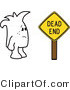 Vector Illustration of an Outlined Cartoon Character Standing in Front of Dead End Sign by Mascot Junction