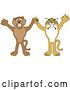 Vector Illustration of Bobcat and Cougar School Mascots Holding Hands and Cheering, Symbolizing Teamwork and Sportsmanship by Mascot Junction