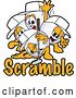 Vector Illustration of Cartoon Golf Ball Sports Mascot Characters over Scramble Text by Mascot Junction