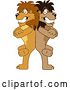 Vector Illustration of Cartoon Lion Mascot Standing Back to Back and Leaning on Each Other, Symbolizing Loyalty by Toons4Biz