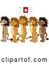 Vector Illustration of Cartoon Lion Mascots in Line During a Fire Drill in a Hallway, Symbolizing Safety by Mascot Junction