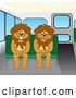 Vector Illustration of Cartoon Lion Mascots Sitting on a Bus Bench, Symbolizing Safety by Mascot Junction